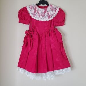 Jessica McClintock Gunne Sax Girls Dress Size 5 Magenta White Lace Trim